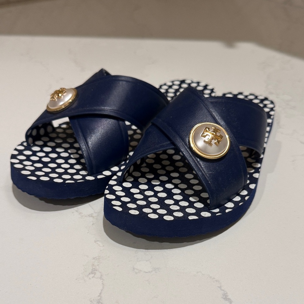 Tory Burch Navy and White Sandals